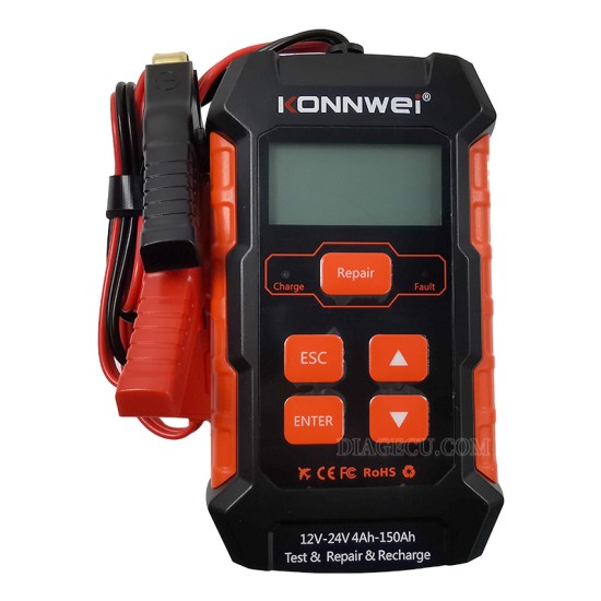 Konnwei KW520 12V 10A&24V 5A Automatic Car Truck Battery Tester Charger Lead Acid Car Battery Pulse Repair Tool AGM Gel Lithium 3 in 1 Diagnostic Scanner 100-2000CCA Battery Tester