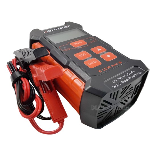 Konnwei KW520 12V 10A&24V 5A Automatic Car Truck Battery Tester Charger Lead Acid Car Battery Pulse Repair Tool AGM Gel Lithium 3 in 1 Diagnostic Scanner 100-2000CCA Battery Tester