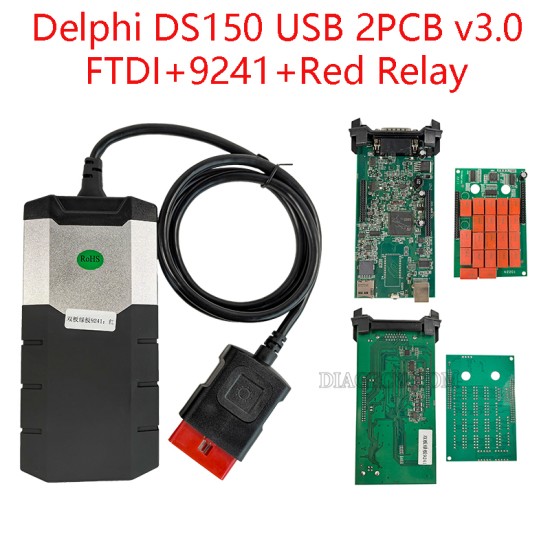 Delphi DS150 USB 2PCB v3.0 FTDI with real 9241 chip red relay high quality (M) Delphi DS150 USB 2PCB v3.0 FTDI with real 9241 chip red relay high quality (M)