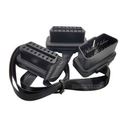 Flat 0.3m thin OBD2 16Pin Extension Connector Male To Dual Female Y Splitter Elbow OBDII Extender ELM327 Universal Noodle Extension Cable Adapter