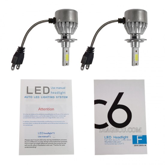 C6 Led Headlight Bulbs H7 LED Car Lights 2pcs/set 6500K 18W 12-24V 1800LM Auto Headlamps C6 Led Headlight Bulbs H7 LED Car Lights 2pcs/set 6500K 18W 12-24V 1800LM Auto Headlamps