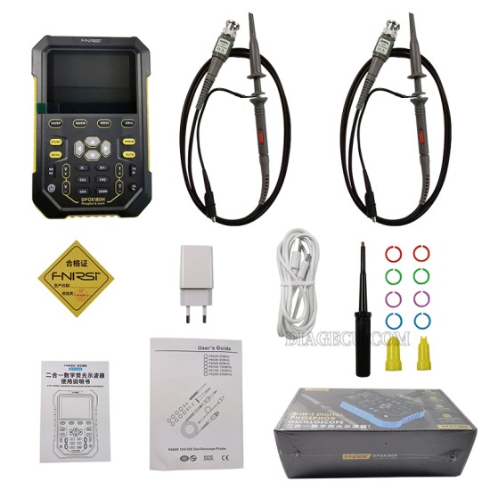 Fnirsi DPOX180H Handheld Dual Channel Digital Oscilloscope 180MHz-3DB 2 In 1 Function Signal Generator Fluorescence Display ZOOM+EU adapter (Yellow) Fnirsi DPOX180H Handheld Dual Channel Digital Oscilloscope 180MHz-3DB 2 In 1 Function Signal Generator Fluorescence Display ZOOM+EU adapter (Yellow)