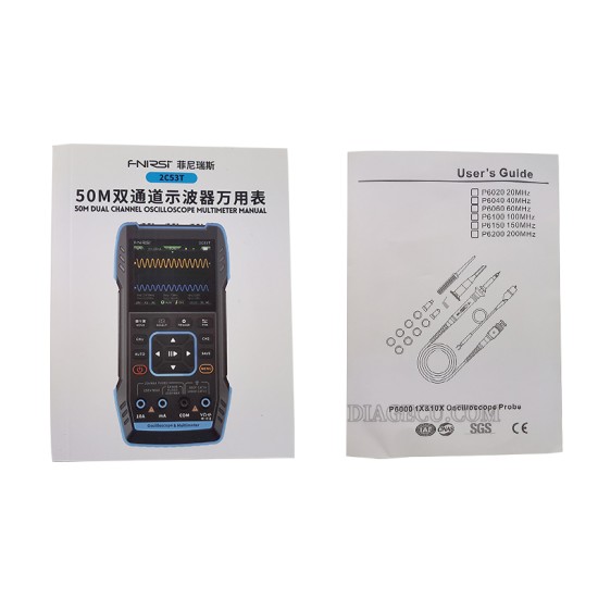 Fnirsi 2C53T Upgrade Handheld Digital 3in1 Oscilloscope Multimeter Signal Generator 50MHz Bandwidth 250MS Rate Dual Channel 20000 Counts Automotive Tool