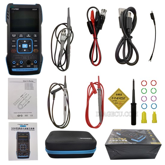Fnirsi 2C53T Upgrade Handheld Digital 3in1 Oscilloscope Multimeter Signal Generator 50MHz Bandwidth 250MS Rate Dual Channel 20000 Counts Automotive Tool